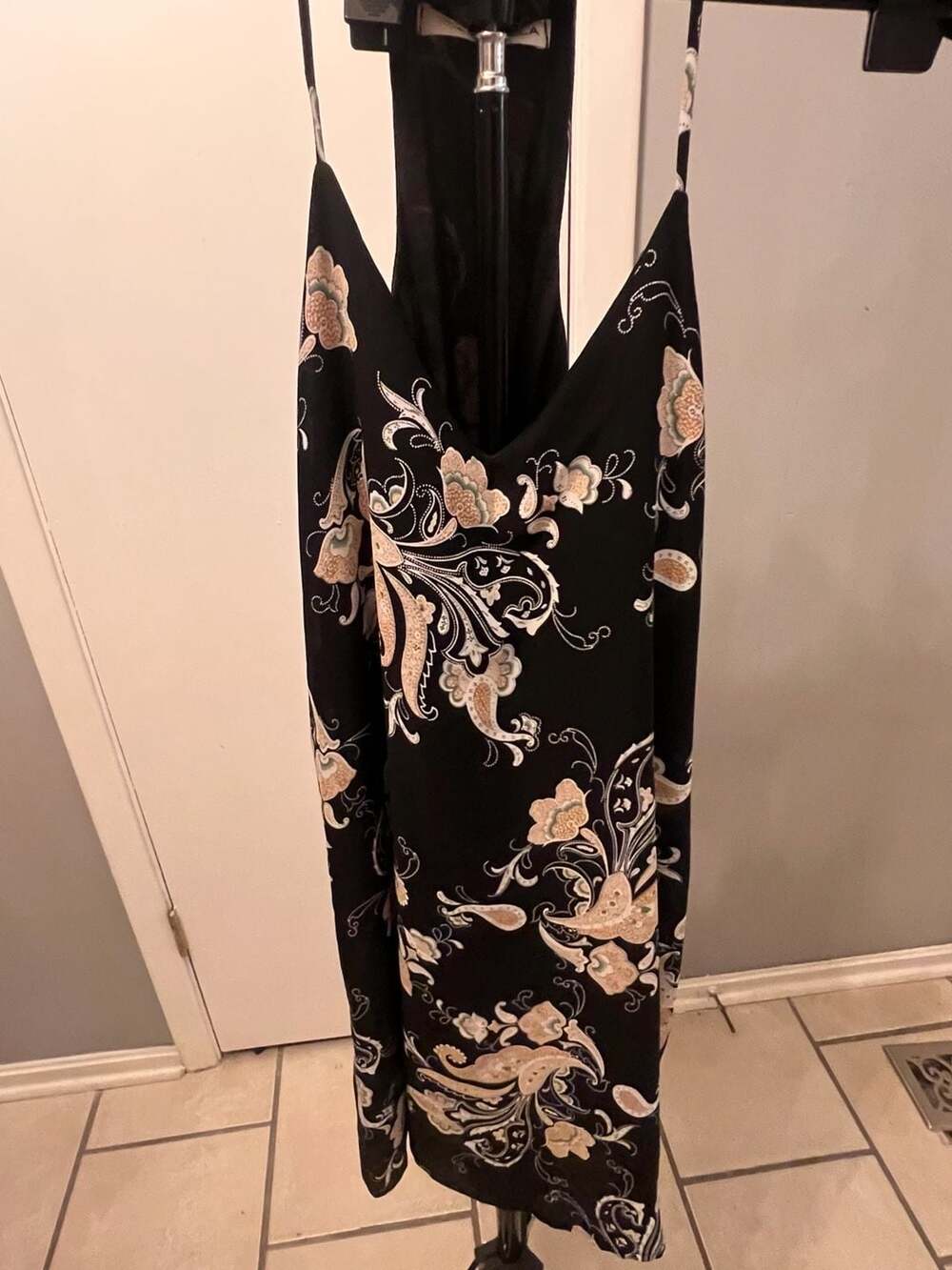 Caramela Black Floral Print Slip Dress, Size Small